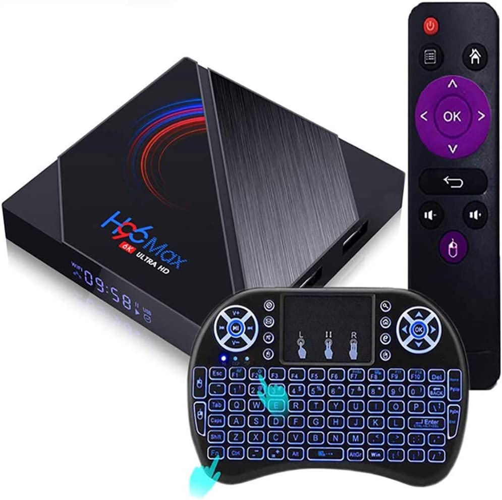 Android 10.0 Tv Box,H96 Max Android Tv Box Allwinner H616 Quad-Core 64Bit Arm Corter-A53 Cpu/2.4+5G Dual Wifi/Bt 4.0/H.265/3D/6K With Mini Backlit Keyboard Remote Control4+32G