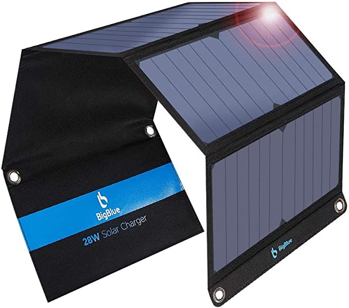 Bigblue 28W Tragbar Solar Ladegerät 2-Port Usb(5V/4A Insgesamt), Ipx4, Solarpanel Mit Digital Amperemeter Und Reißverschluss Zum Schutz - Für Wiederaufladen Usb-Geräte -Iphone Android Gopro Usw