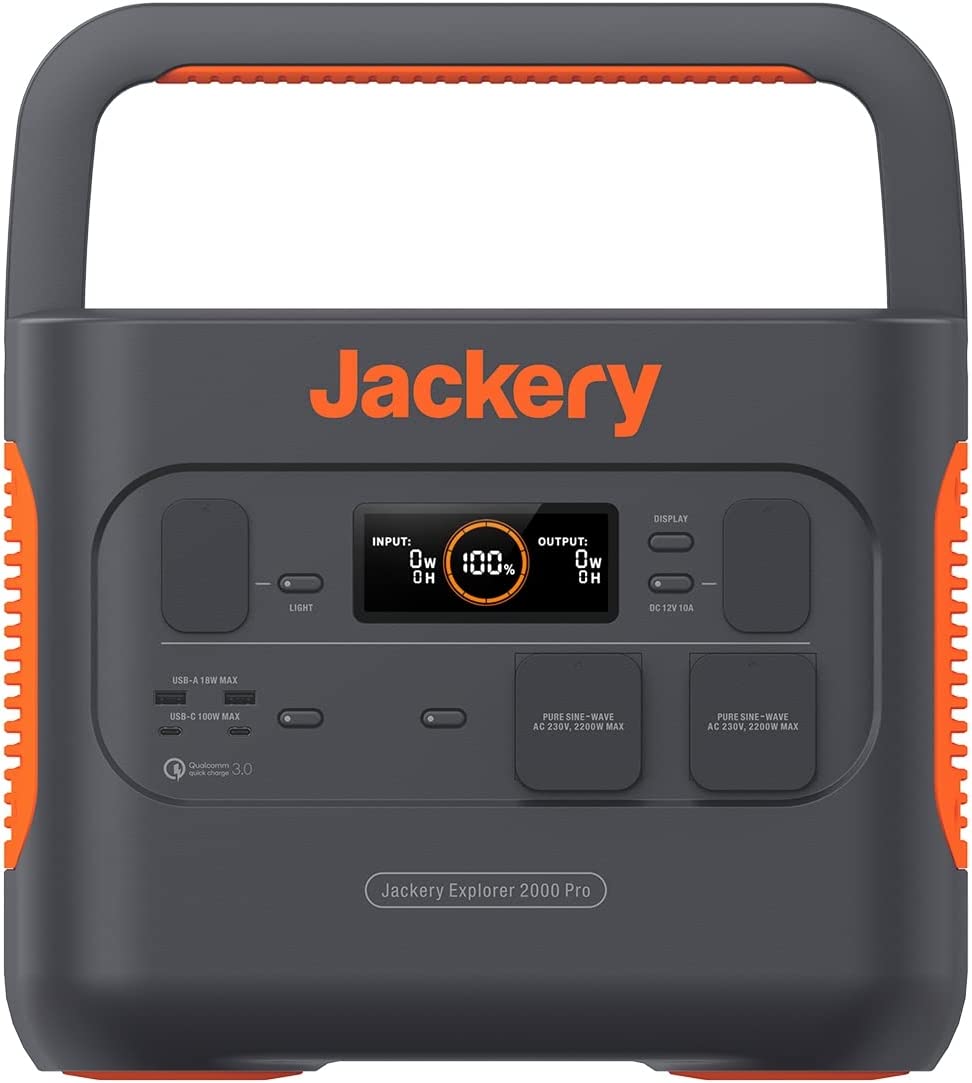 Jackery Explorer 2000 Pro, 2160Wh Tragbare Powerstation Mit 230V/2200W Steckdosen, Schnelle Ladung Mit Ac/Solarpanel, Mobile Stromversorgung Für Outdoors Wohnmobil Heimwerken Und Als Notstromaggregat