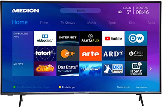 Medion X16580 163,9 Cm (65 Zoll) Uhd Fernseher (Smart-Tv, 4K Ultra Hd, Hdr 10, Netflix, Prime Video, Micro Dimming, Wlan, Pvr, Bluetooth, Dts Hd Sound, Hbbtv)