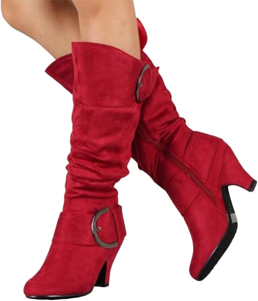 Onsoyours Damen Hohe Stiefel Lange Stiefel Wildleder Boots High Heels Sexy Herbst Winter Mode Elegant Chic Schuhe